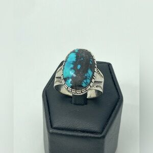 Vtg Sterling Turquoise Navajo Hand Stamped Ring Fred Harvey Era Sz 10